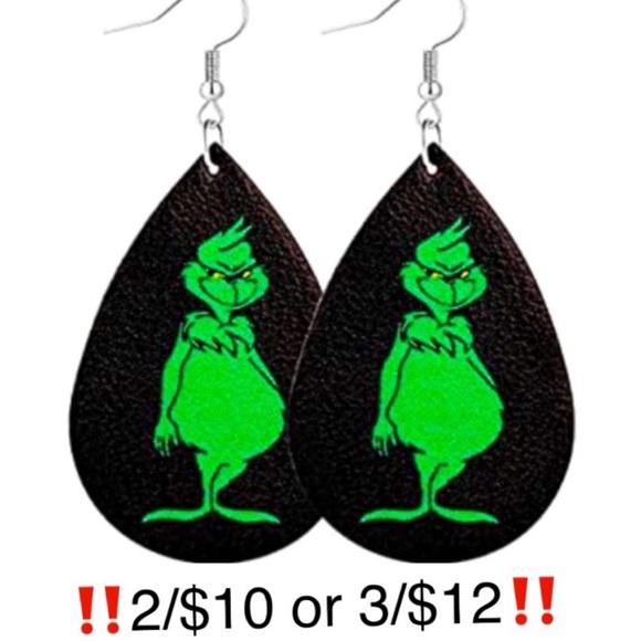 The Grinch Faux Leather Christmas Earrings - Picture 1 of 7